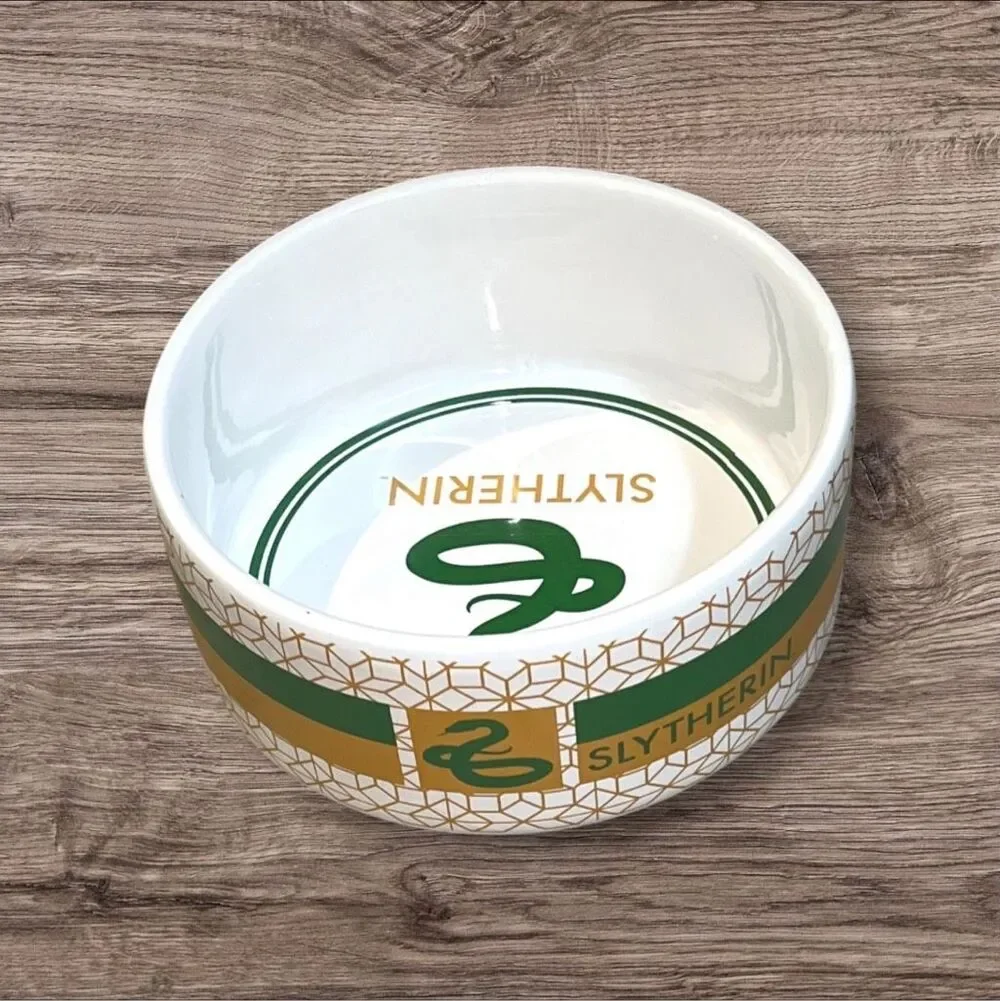 Harry Potter Wizarding World Slytherin Ceramic Dog Pet Bowl Green Gold 6 Inch